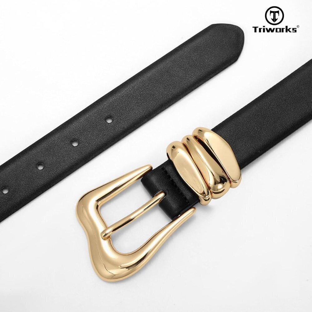 Women Leather Belt with Gold Buckle Casual Dress Waist Accessory - Picture 4 of 6